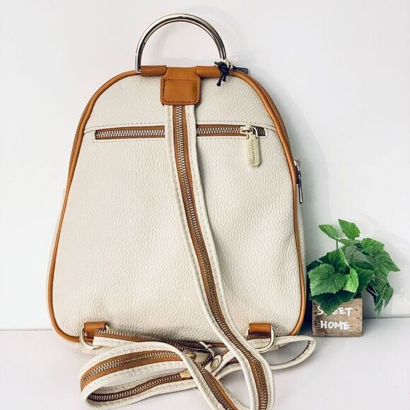 NWT Valentina Genuine Ivory & Tan Pebble Italian Leather Convertible Backpack main image 7